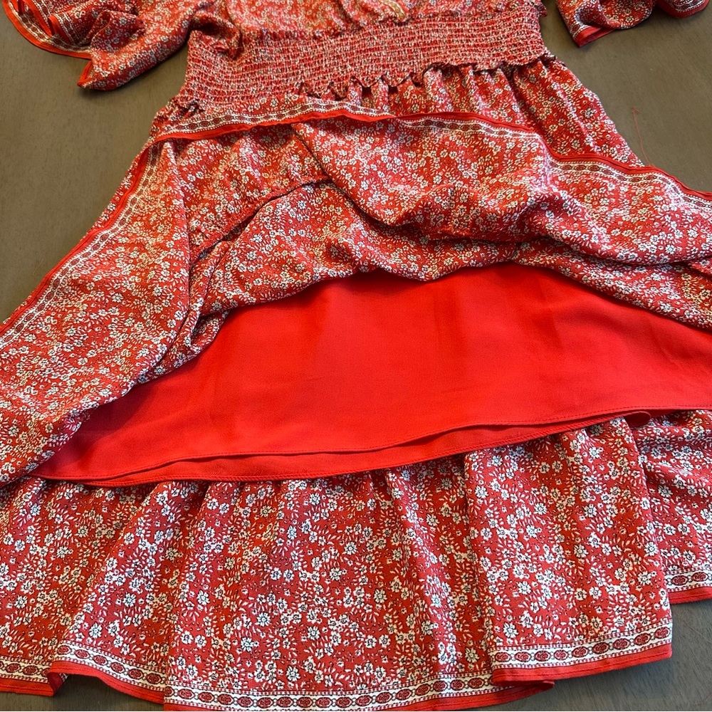 MAX STUDIO Floral Surplice Neck Ruffled Red Ivory Dress Size XL - Picture 7 of 12